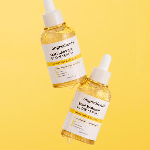 ProtoClinical k-beauty ongredients Skin Barrier Glow Serum 50ml single upright serum bottle centered on a light background with pale blue and cream side bands