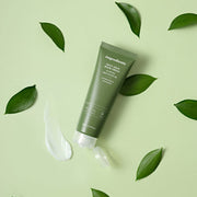 ProtoClinical k-beauty pale green beauty graphic with a darker olive vertical center on a light green background.
