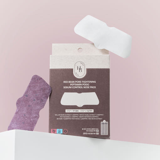 HEVEBLUE Red Bean Pore-Tightening Peptamin Podo Sebum Control Nose Pack (4sheets) by ProtoClinical shown in a product packaging image on a white background for a k-beauty skincare routine.