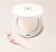 ProtoClinical k-beauty HEVEBLUE Makeup Pro Blurring Finish Powder 10.5g warm beige product silhouette with brown side accents on a pale background