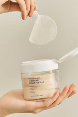 ProtoClinical k-beauty HEVEBLUE Penta Berry Panthenol Repair Peel Pad 160ml/70ea warm beige beauty graphic with a soft brown horizontal band and pale gray lower edge