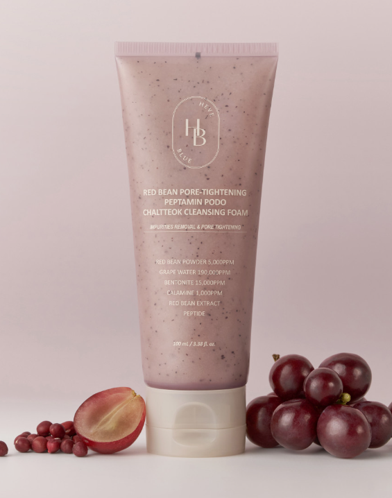 ProtoClinical k-beauty soft pink beauty graphic with warm brown horizontal bands on a pale blue-gray background.