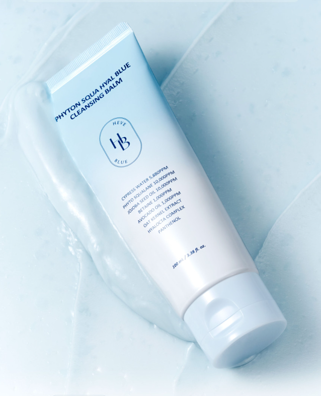 ProtoClinical k-beauty pale blue beauty graphic with a soft white vertical center on a light background.