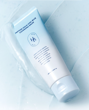 ProtoClinical k-beauty pale blue beauty graphic with a soft white vertical center on a light background.