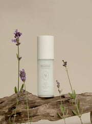 ProtoClinical k-beauty warm beige beauty product silhouette with a pale center panel and olive lower edge on a light background.