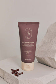 ProtoClinical k-beauty HEVEBLUE Pot Pore Peptamin Wash Off Pack 100g single upright mauve wash-off pack tube centered on a pale beige background
