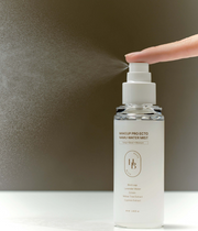 ProtoClinical k-beauty dark olive and beige beauty graphic with a white lower edge on a pale background.