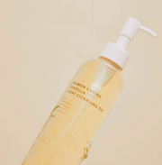 ProtoClinical k-beauty HEVEBLUE Salmon Caring Centella Light Cleansing Oil 250ml pale cream beauty graphic with a warm brown vertical center and soft blue side tones on a light background
