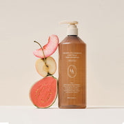 ProtoClinical k-beauty HEVEBLUE Salmon Pullkeratin Centella Hair Shampoo 500ml single warm brown shampoo bottle centered upright with pale blue side panels on a light background