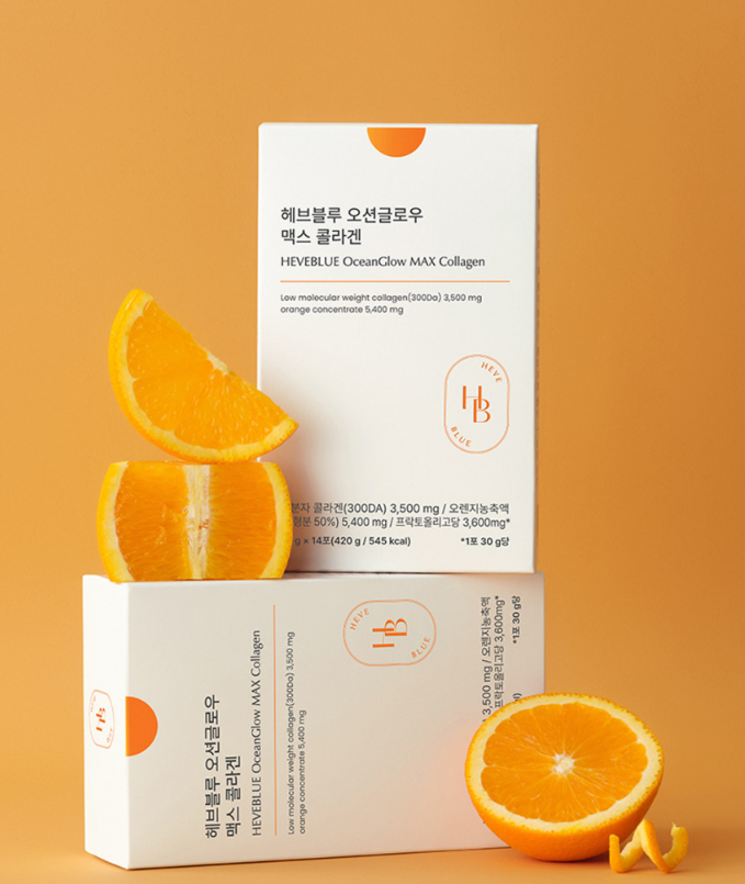 ProtoClinical k-beauty warm orange and pink beauty graphic with a bright vertical center on a light background.