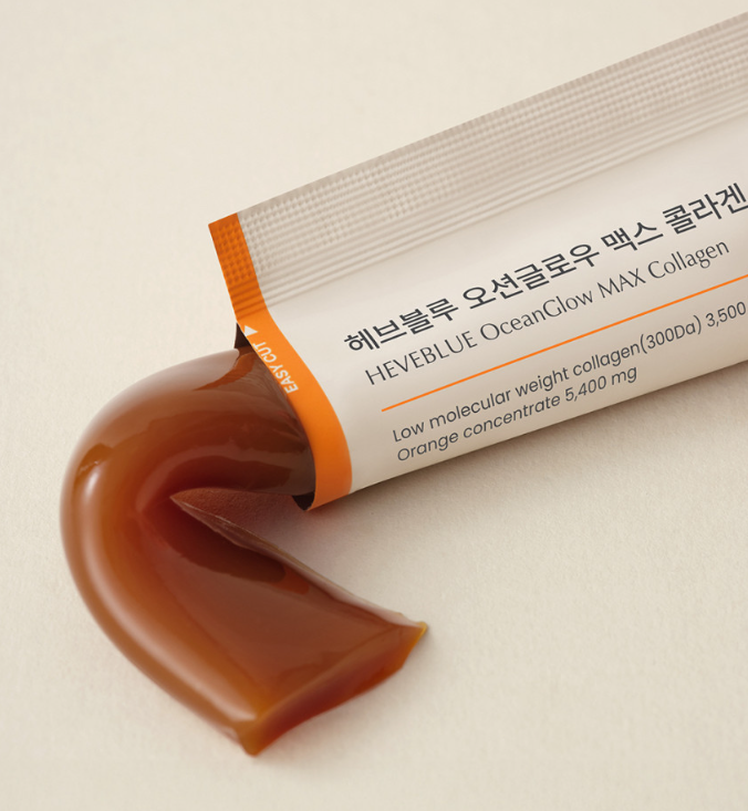 ProtoClinical k-beauty beauty product packaging with a warm beige vertical center and pale blue side accents on a light background.