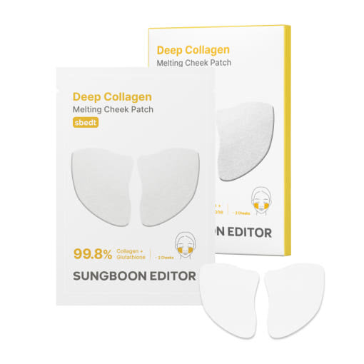 ProtoClinical k-beauty SUNGBOON EDITOR Deep Collagen Melting Cheek Patch (12 Patches) single light beige square package centered on a pale background