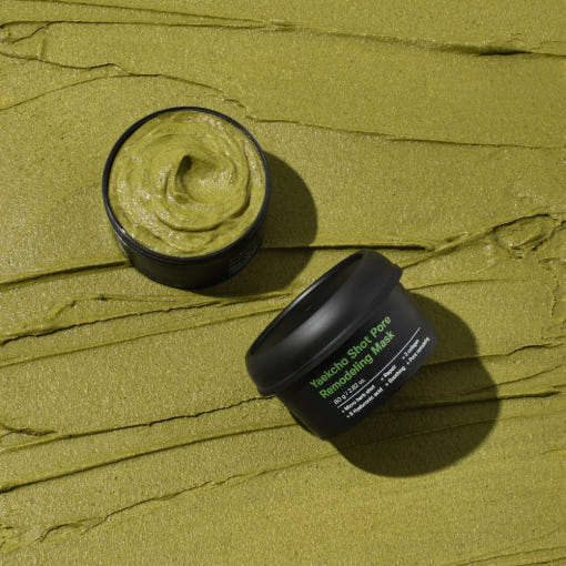 ProtoClinical k-beauty olive and charcoal beauty graphic with a darker vertical center on a light background.