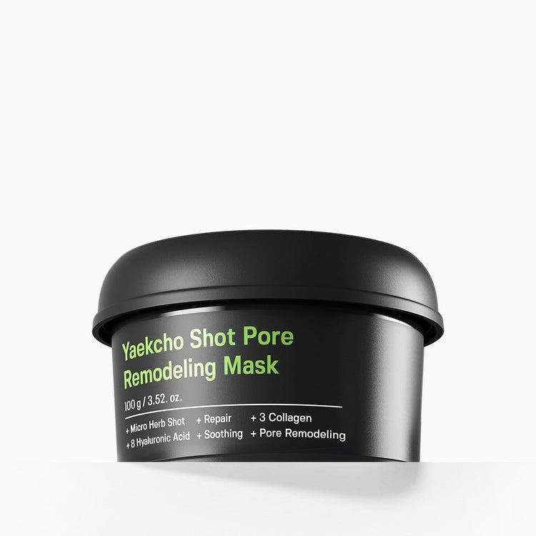 ProtoClinical k-beauty dark charcoal beauty product silhouette on a light background with pale side accents.