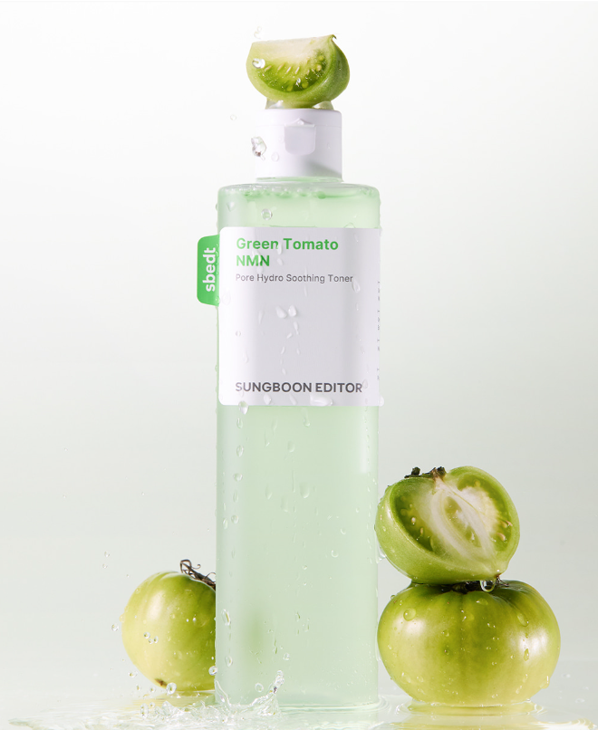 ProtoClinical k-beauty SUNGBOON EDITOR Green Tomato NMN Pore Hydro Soothing Toner 350ml single toner package centered on a clean white background