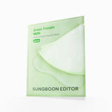 ProtoClinical k-beauty SUNGBOON EDITOR Green Tomato NMN Pore Lifting Ampoule Mask 23g X 10ea single pale green sheet mask pouch centered upright on a pale lavender and cream background