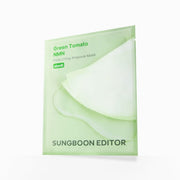 ProtoClinical k-beauty SUNGBOON EDITOR Green Tomato NMN Pore Lifting Ampoule Mask 23g X 10ea single pale green sheet mask pouch centered upright on a pale lavender and cream background