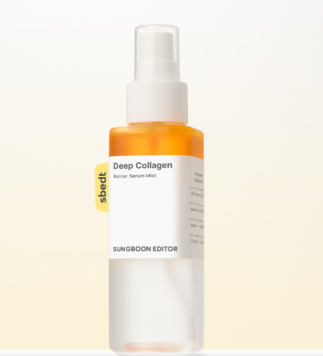 ProtoClinical k-beauty SUNGBOON EDITOR Deep Collagell Barrier Serum Mist 115ml single beige bottle centered upright on a pale background