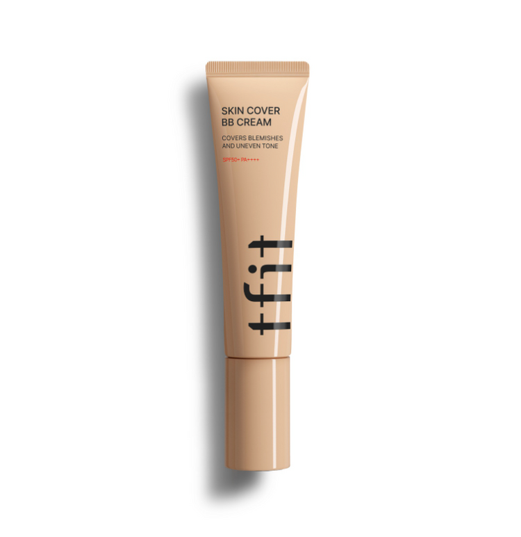 ProtoClinical k-beauty tfit Skin Cover BB Cream SPF50+ PA++++ 30g (5colors) single upright beige BB cream tube centered on a pale pink background.