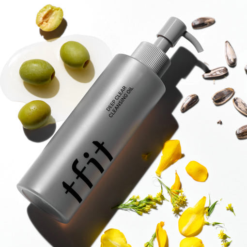 ProtoClinical k-beauty group of olive-toned skincare containers on a light background with pale yellow and lavender side accents.