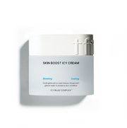 ProtoClinical k-beauty tfit Skin Boost Icy Cream 50ml shown as two cool gray-blue cream containers side by side on a pale blue striped background