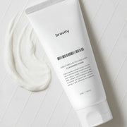 ProtoClinical k-beauty soft beige and lavender beauty graphic with warm taupe edges on a light background.