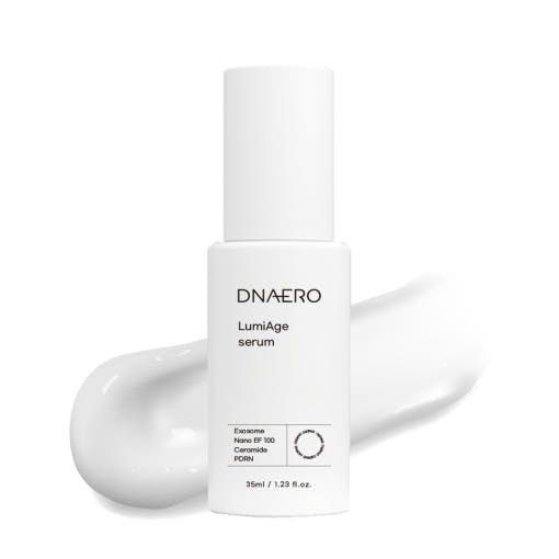 ProtoClinical k-beauty bravity DNAERO LumiAge Serum 35ml shown as a single gray bottle with a broad base upright on a white background