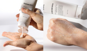 ProtoClinical k-beauty soft blue, beige, and gray banner-style beauty graphic with a darker center on a light background.