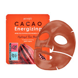 ProtoClinical k-beauty PETITFEE CACAO Energizing Hydrogel Face Mask 32g X 5ea single dark brown face mask pouch centered upright on a clean light background