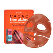 ProtoClinical k-beauty PETITFEE CACAO Energizing Hydrogel Face Mask 32g X 5ea single dark brown face mask pouch centered upright on a clean light background