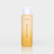 ProtoClinical k-beauty PETITFEE Beautifying Toner 150ml single upright toner bottle centered on a pale background with warm beige center and light blue side accents