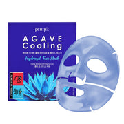 ProtoClinical k-beauty PETITFEE AGAVE Cooling Hydrogel Face Mask 32g X 5ea single blue-green face mask pouch centered upright on a pale pink and cream background