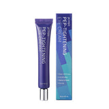 ProtoClinical k-beauty PETITFEE PEP-TIGHTENING Eye Cream 30g single upright blue eye cream package centered on a soft peach and white background