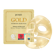ProtoClinical k-beauty PETITFEE Gold Hydrogel Mask Pack 32g X 5ea single gold face mask pouch centered upright on a clean light background
