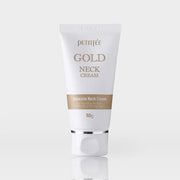 ProtoClinical k-beauty PETITFEE Gold Neck Cream 50ml single upright neck cream tube centered on a pale lavender background with soft gray shading