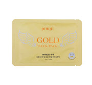 ProtoClinical k-beauty PETITFEE Gold Neck Pack 10g X 5ea single warm gold rectangular neck pack pouch centered on a light background