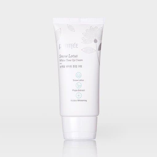ProtoClinical k-beauty PETITFEE Snow Lotus White Tone Up Cream 50ml single pale blue and white package with a darker gray top, centered on a white background