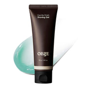 ProtoClinical k-beauty OBgE Gentle Finish Shaving Gel 80g single tall dark shaving gel bottle centered on a pale aqua and white background