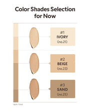 ProtoClinical k-beauty OBgE Perfect Homme Cushion SPF50+ PA+++ 15g (3colors) vertical warm beige coverage swatch centered on a pale cream background with pale aqua upper corners and soft gray lower shading