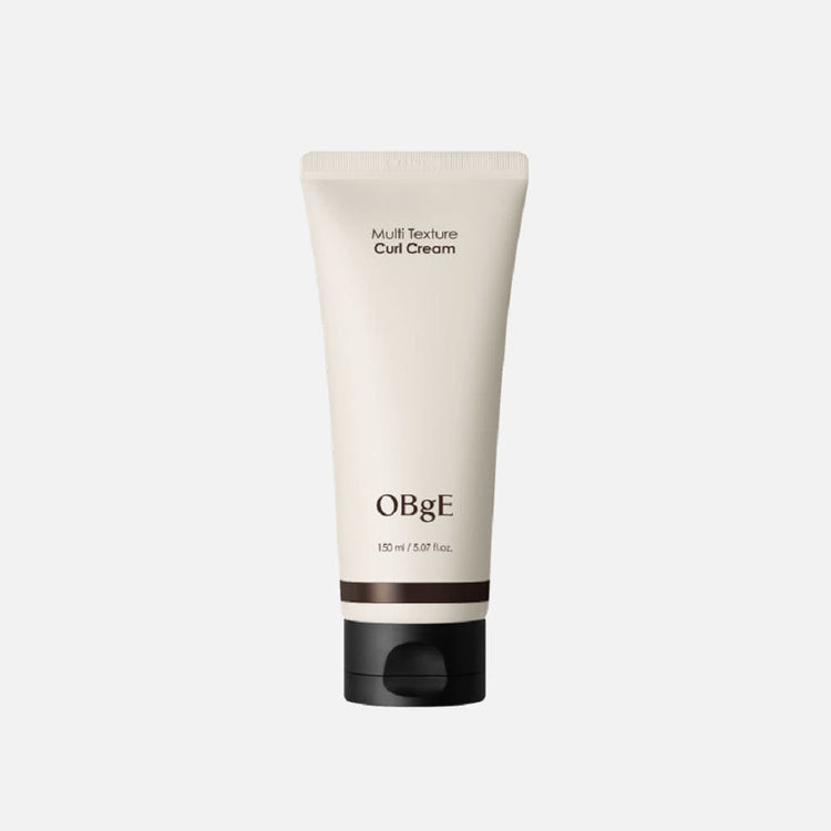 ProtoClinical k-beauty OBgE Multi Texture Curl Cream 150ml single upright light beige bottle centered on a pale background.