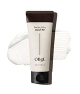 ProtoClinical k-beauty OBgE Perfect Pro Down Fit 100ml single upright light beige bottle centered on a light background with soft lavender side accents.
