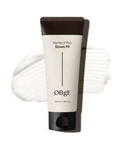 ProtoClinical k-beauty OBgE Perfect Pro Down Fit 100ml single upright light beige bottle centered on a light background with soft lavender side accents.