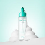 ProtoClinical k-beauty OBgE Pore Zero One Step Cleanser 200ml upright white foaming cleanser bottle with a teal pump surrounded by white foam on a pale aqua background