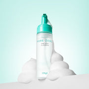 ProtoClinical k-beauty OBgE Pore Zero One Step Cleanser 200ml upright white foaming cleanser bottle with a teal pump surrounded by white foam on a pale aqua background
