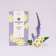 ProtoClinical k-beauty OSULLOC Chamomile Lavender Tea (20 count) soft pink graphic with a dark mauve lower section on a light background