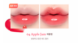 ProtoClinical k-beauty dasique Fruity Lip Jam 4g #04 Apple Jam shown in a wide horizontal pink product swatch-style layout on white