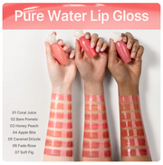 ProtoClinical k-beauty dasique Pure Water Lip Gloss 2.6g (14colors) displayed as a pink rectangular lip gloss packshot with pale side accents