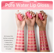 ProtoClinical k-beauty dasique Pure Water Lip Gloss 2.6g (14colors) shown as pink gloss packaging in a square studio image with soft pale edges