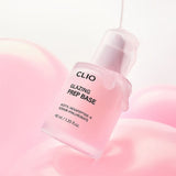 ProtoClinical k-beauty CLIO Glazing Prep Base 40ml single upright pink base tube centered on a soft pink and mint background