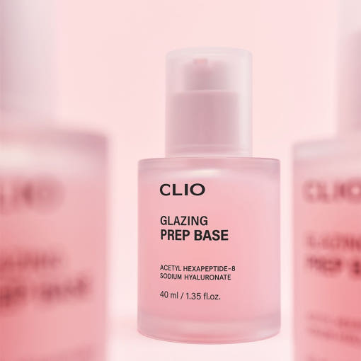 ProtoClinical k-beauty CLIO Glazing Prep Base 40ml single upright pink base tube centered on a soft pink background